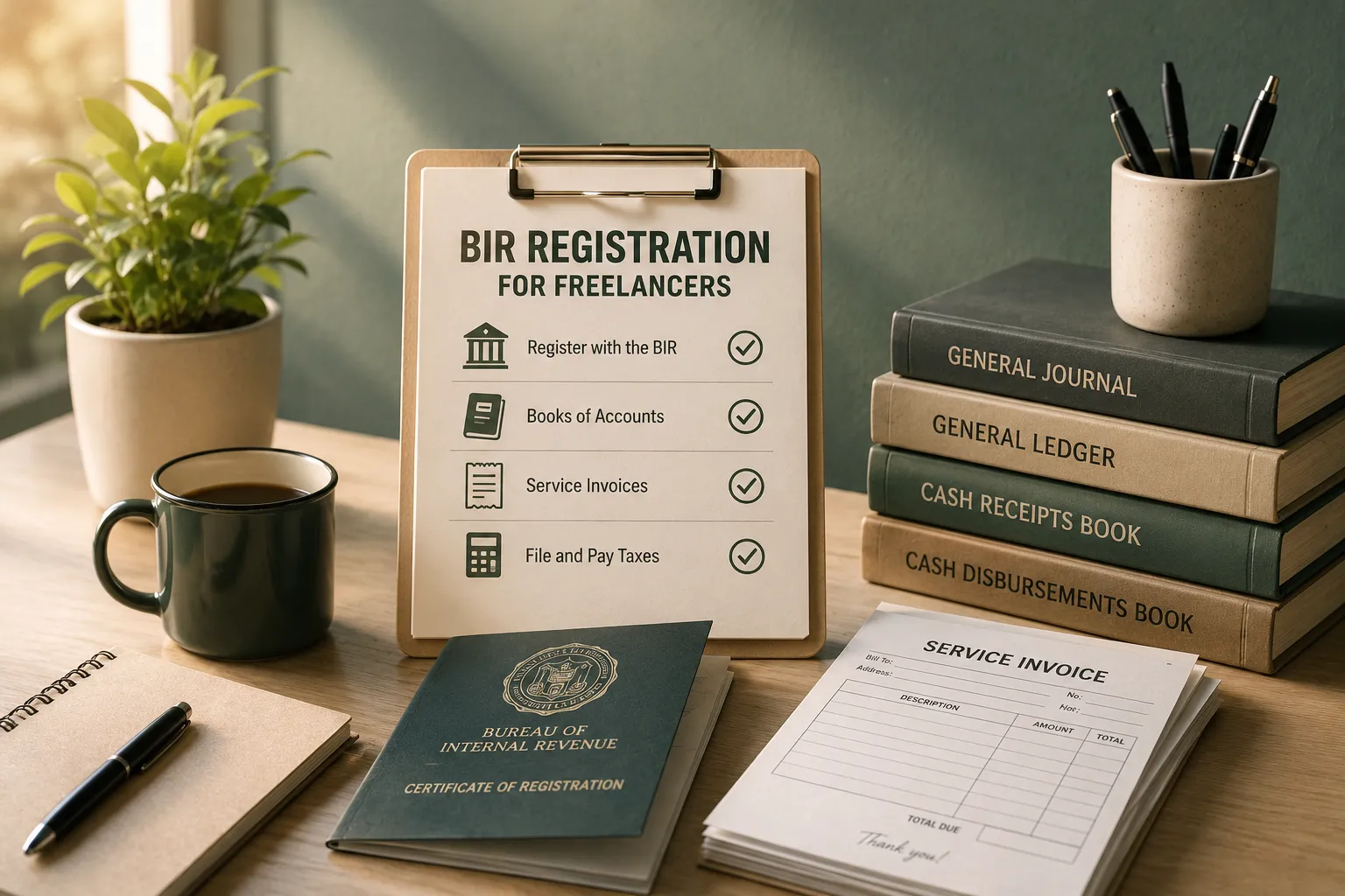 Freelancer registration checklist, Books of Accounts, and Service Invoice
